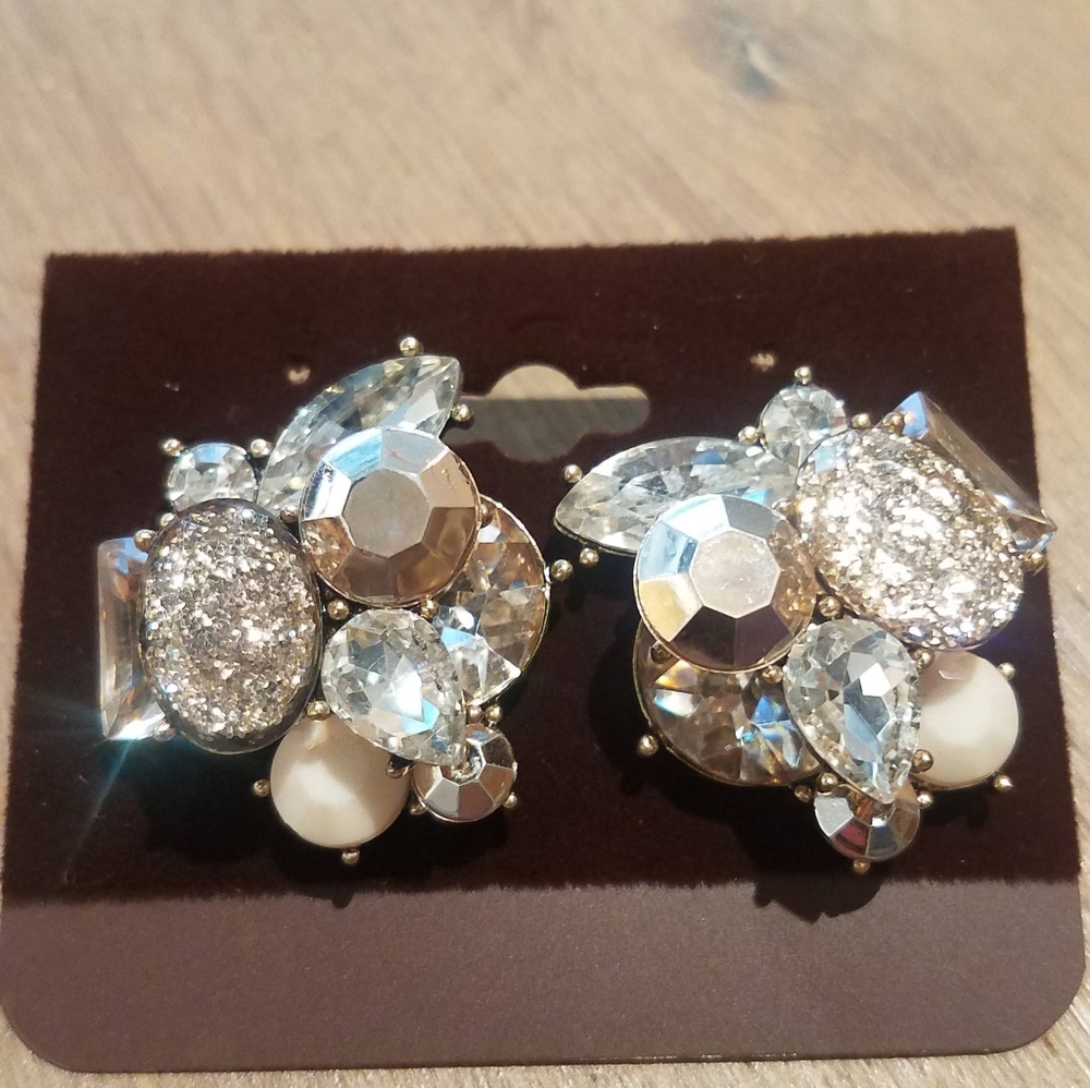 Gold tone cluster stone earrings